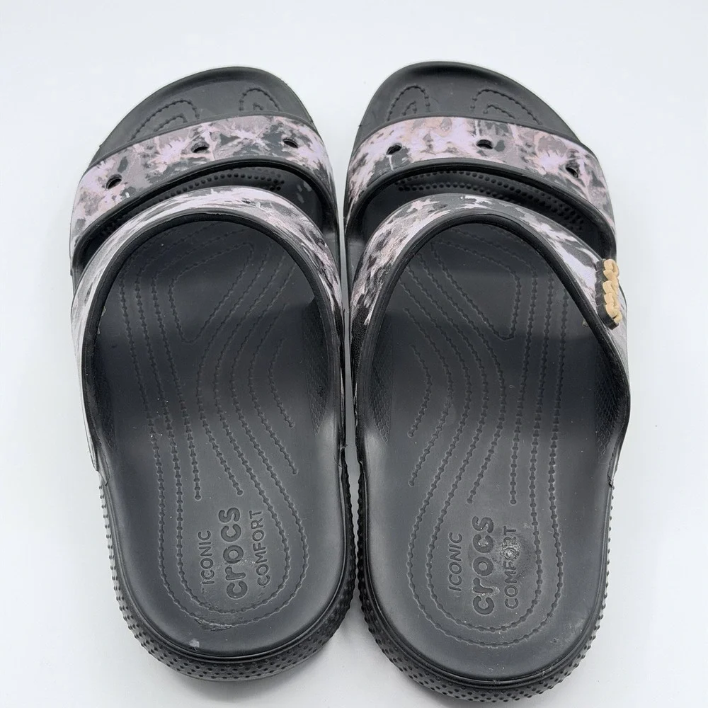 Crocs Classic Sandal Bleach Tie Dye Black Pink Men Size 11 Slides Shoes 207310